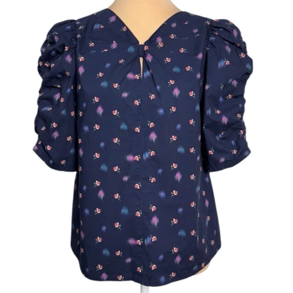 EUC Rebecca Taylor Farren Flower Poplin Blouse Navy Floral Puff Sleeve Size 4